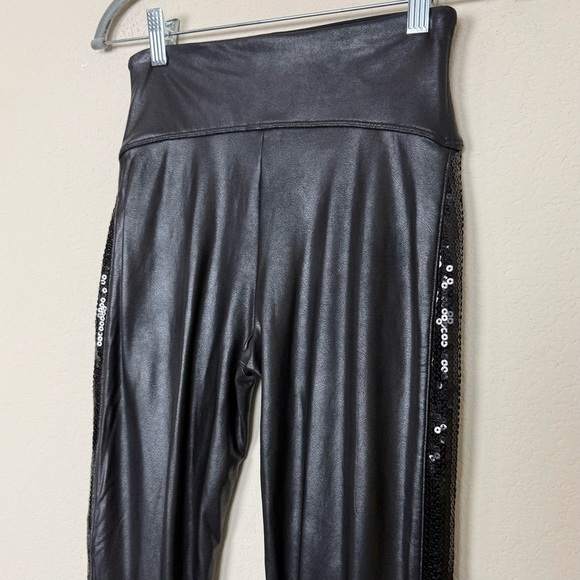 SPANX Sequined Faux-Leather Black Leggings Size Small - Picture 12 of 15